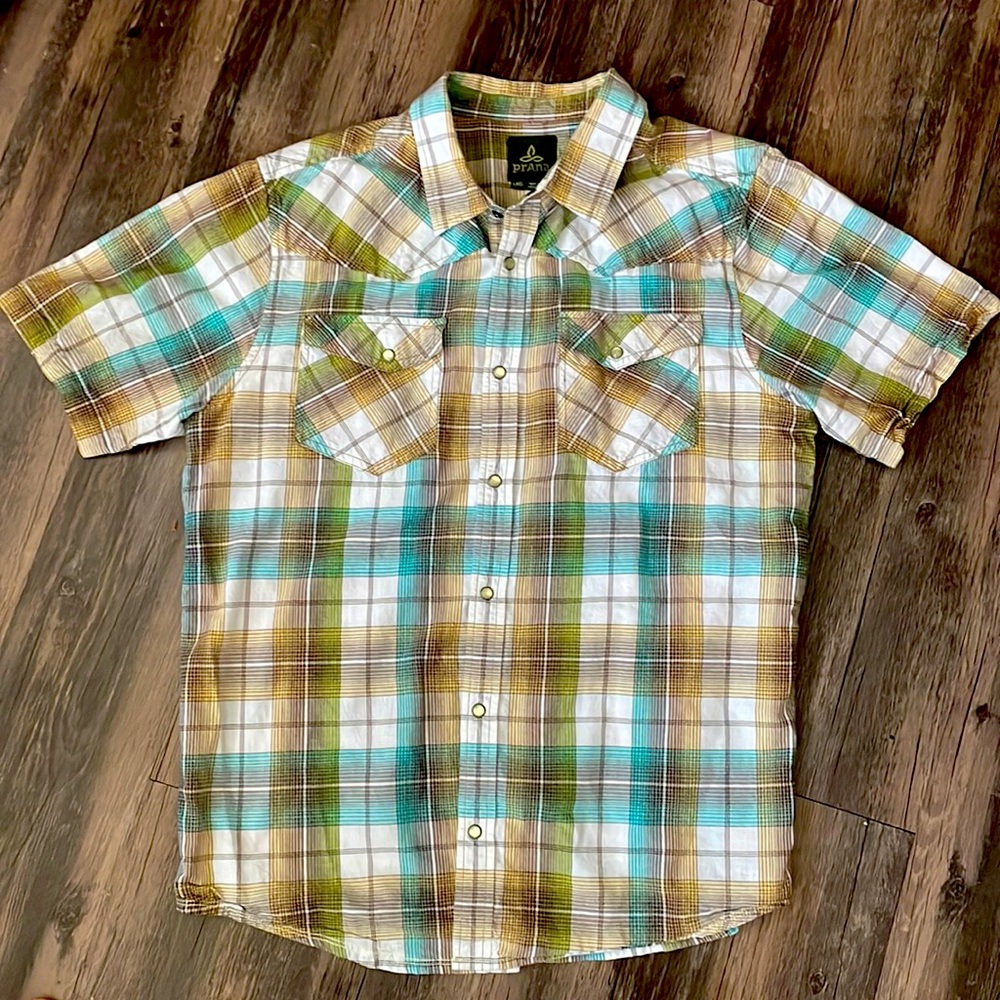 Men’s Parnu large shirt blue tan white green color